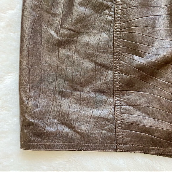 VINTAGE 80s 90s Brown Leather Pencil Skirt - Picture 2 of 5